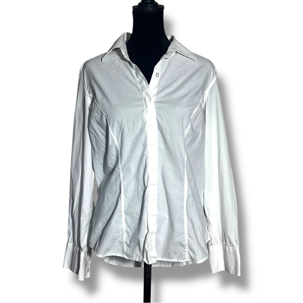 InStyle Essentials Crisp White Simple Women’s Casual Button-Down Shirt